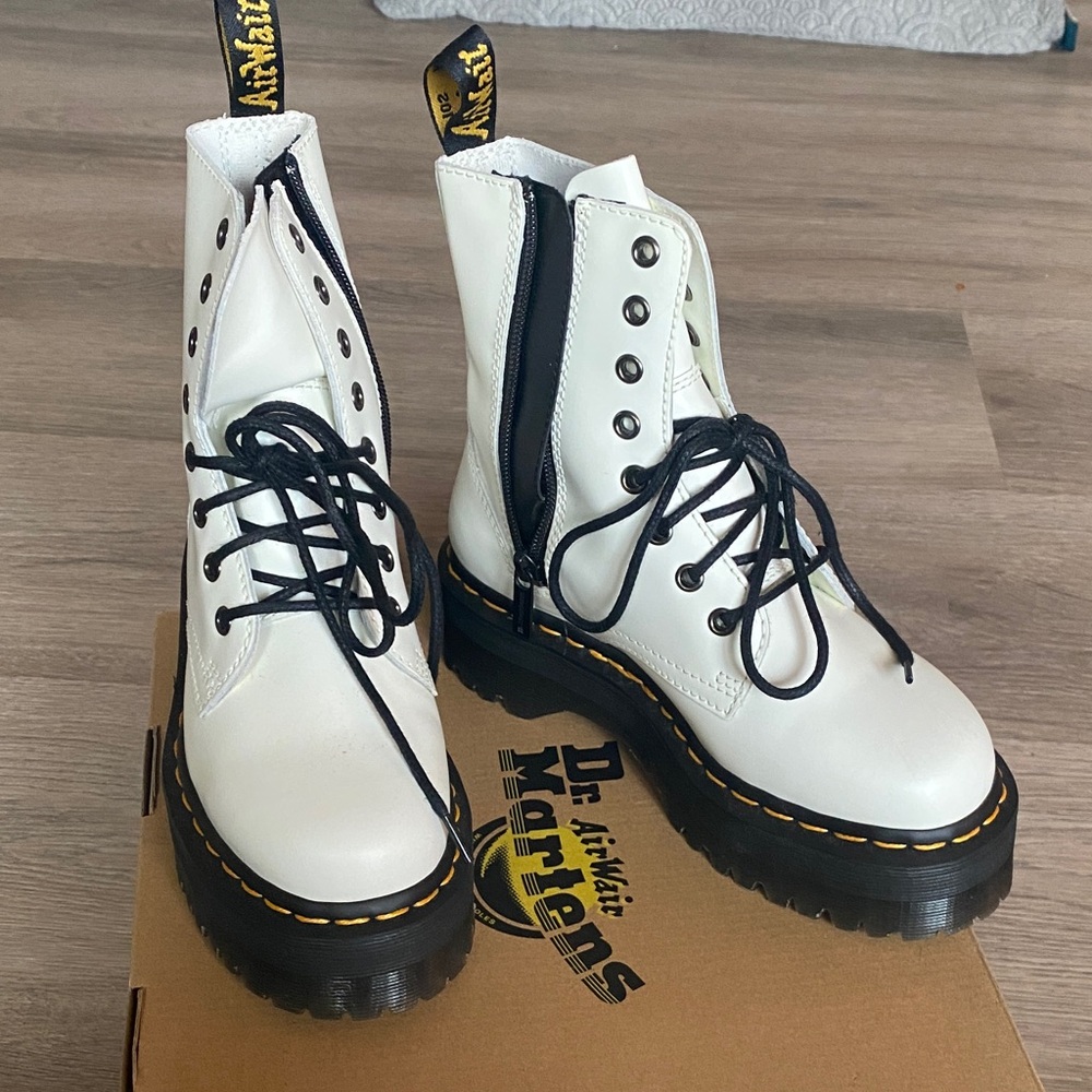 Dr. Martens White Combat Boots with Black Laces